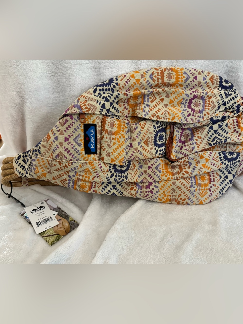 Kavu Aztec Canvas Sling in Cream, Orange & Navy